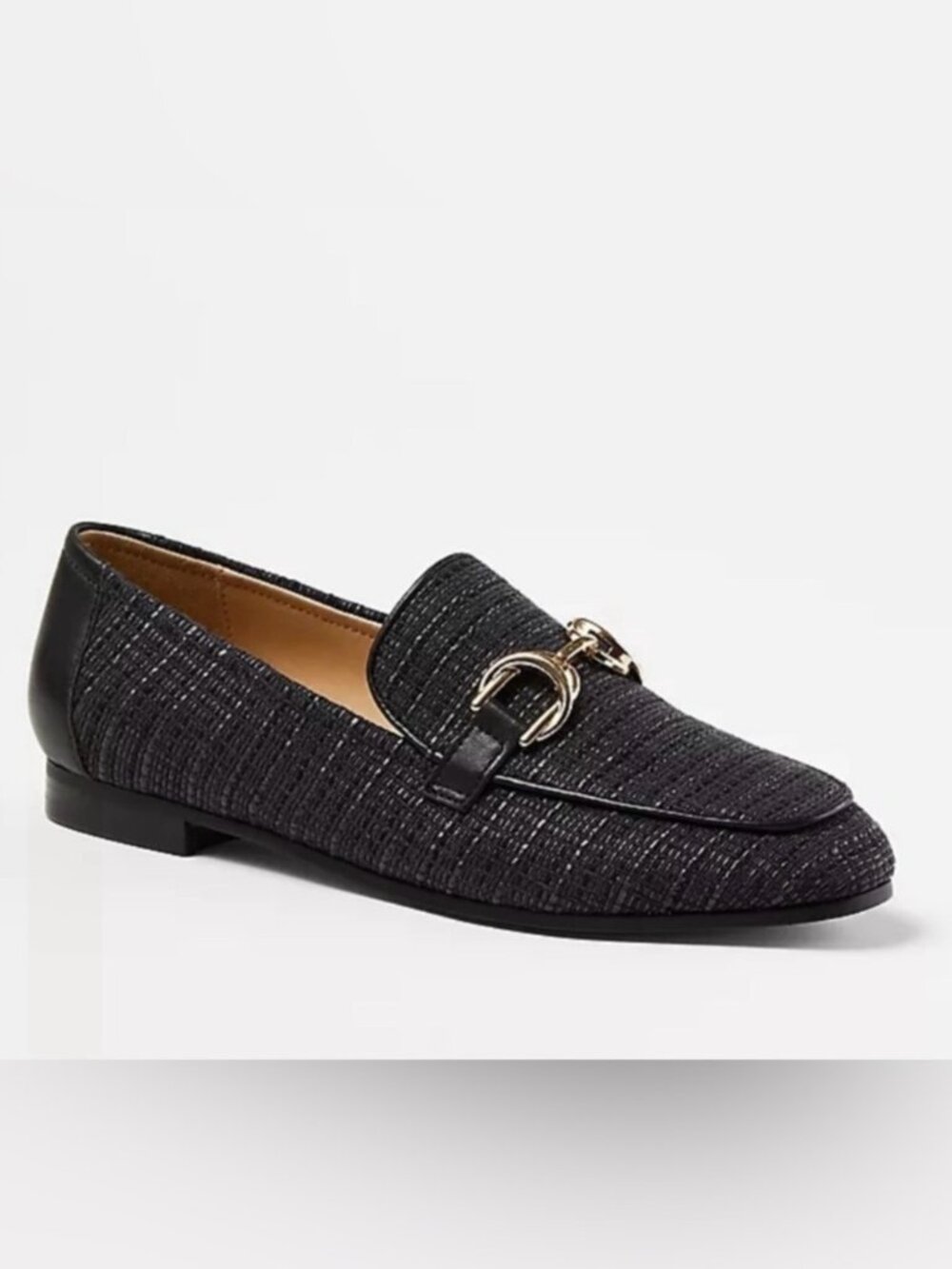 Ann Taylor Black Raffia & Gold Chain Loafers Sz 9.5- New Without Tags